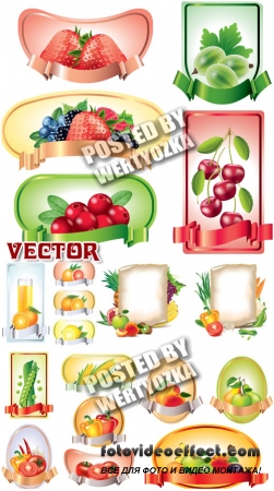       / Labels with fruits and vegetables - stock vector