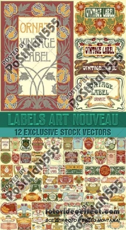     | Labels Art Nouveau, Floral ornament, 