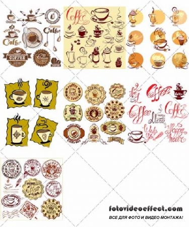    - ,   | Labels and stickers - Coffee, stylized icons, 