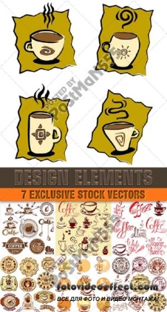    - ,   | Labels and stickers - Coffee, stylized icons, 