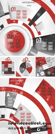 Stock: Red christmas infographic ring with five