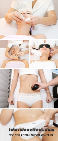 Stock Photo: Young woman receiving laser therapy