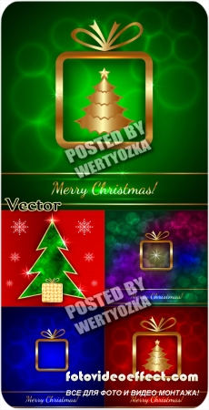      / Christmas background with golden christmas tree - stock vector