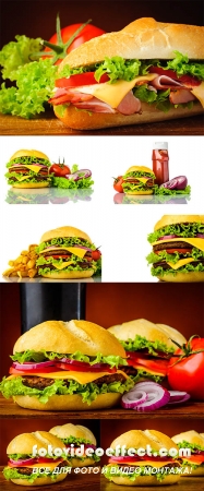 Stock Photo: Hamburger, french fries and drink