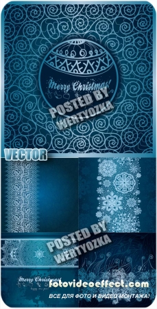      / Blue Christmas background with patterns - vector