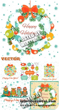       / New Year vector vintage style