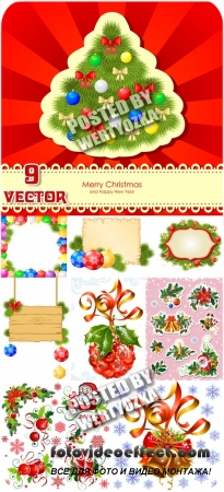  , , ,  / Christmas elements, christmas tree, balls, bells - vector