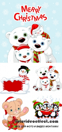 Stock: Christmas bear family greeting card