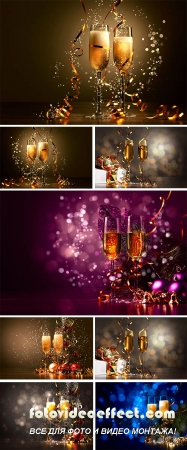 Stock Photo: Glasses of champagne at new year party