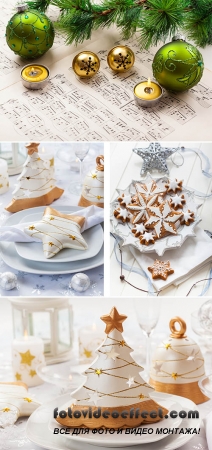 Stock Photo: Festive table for Christmas with small tree