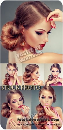 Beautiful girl, trendy makeup and stylish hairstyle - stock photo