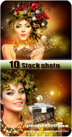 Beautiful girl and Christmas - stock photo