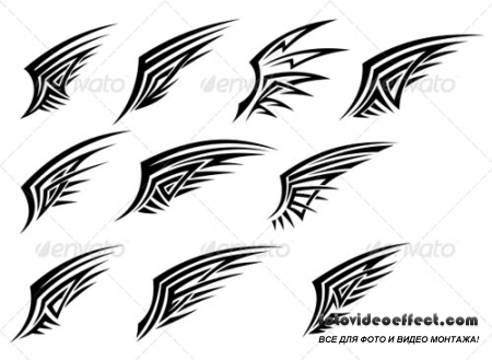 Set of Black Tribal Wing Tattoos