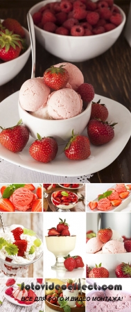 Stock Photo: Fresh strawberries and ice cream