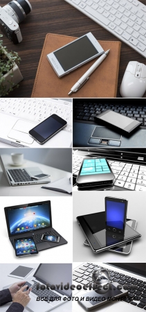  Stock Photo: Smartphone on a laptop
