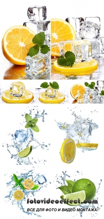 Stock Photo: Ice lemons on white background 