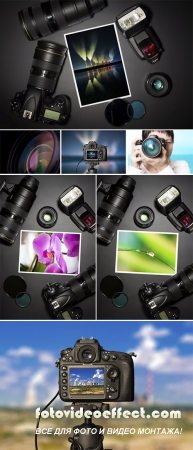 Stock Photo: camera lens and image on black background