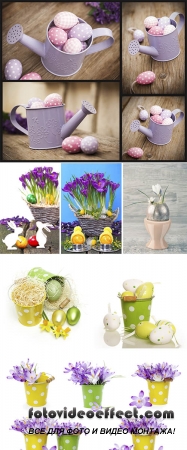 Stock Photo: Easter decorations and crocus