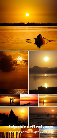  Stock Photo: Sunset over ocean, nature composition