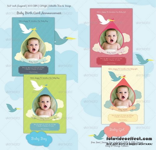 GraphicRiver - Baby Birth Announcement Card - 6899658