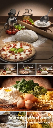 Stock Photo: Pasta and pizza with ingredients