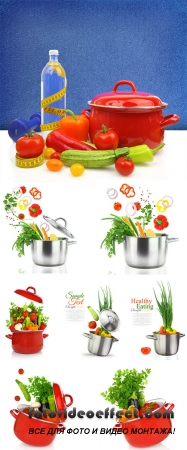 Stock Photo: Colorful vegetables in  cooking pot