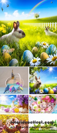 Stock Photo: Easter animals and easter eggs