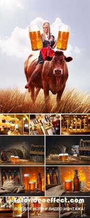 Stock Photo: Beer glass with wooden crate full of beer