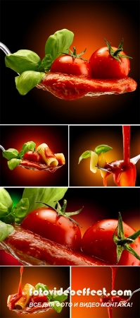 Stock Photo: Tomato paste and basil