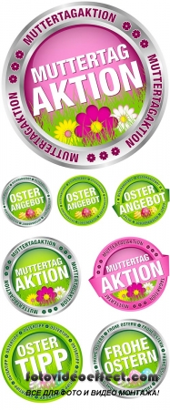 Stock: Button Special Easter eggs over green