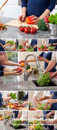 Stock Photo: Cutting a vegetables for salad