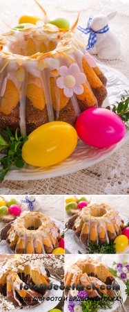 Stock Photo: Easter babka, cake with eggs