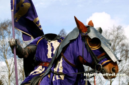  Шаблон psd мужской - Рыцарь на коне с флагом 