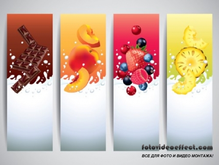 Fruit and milk banner vector