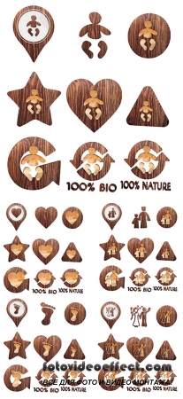 Stock Photo: 3D wooden icon set, family and child