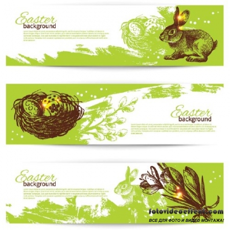 Vector - Green Easter banner set