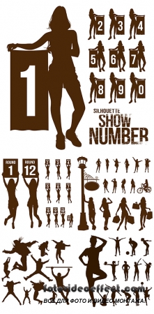 Stock: Silhouette woman show number, vector