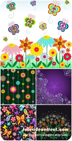 , ,   / Flowers, butterflies, vector backgrounds