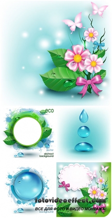      ,  / Eco background with flowers and butterflies, vector