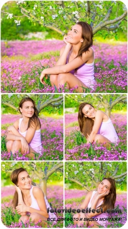   ,   / Girl in the garden, blooming garden