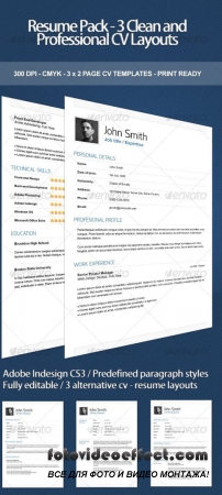 Resume Pack  3 Clean and Professional CV Layouts