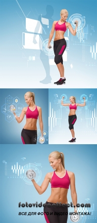 Stock Photo: Sporty woman with light dumbbells