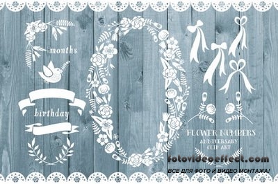 CreativeMarket - Floral number zero, rustic wood