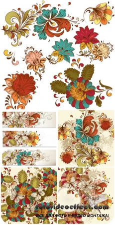 ,     / Flowers and butterflies, backgrounds, vector banners