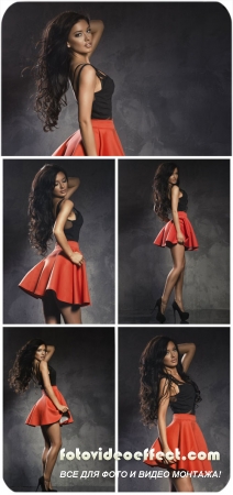      / Beautiful girl in red skirt - Stock photo