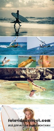  Stock Photo: People and surfing on the sea
